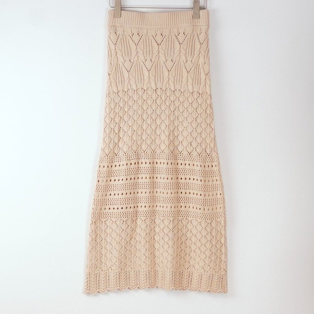 House of Harlow Crochet Knit Midi Skirt Cream - Size XS
